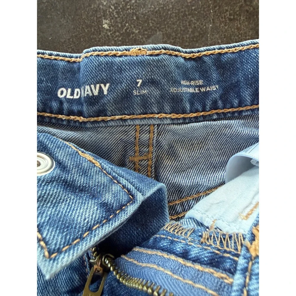 Old Navy Kids Blue Denim Cutoff Shorts High Rise Adjustable Waist Size 7 Slim